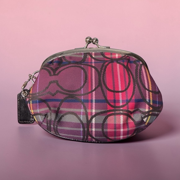 Coach Poppy Signature Tartan Plaid Kiss Lock Coin Purse (A474) - Picture 3 of 6